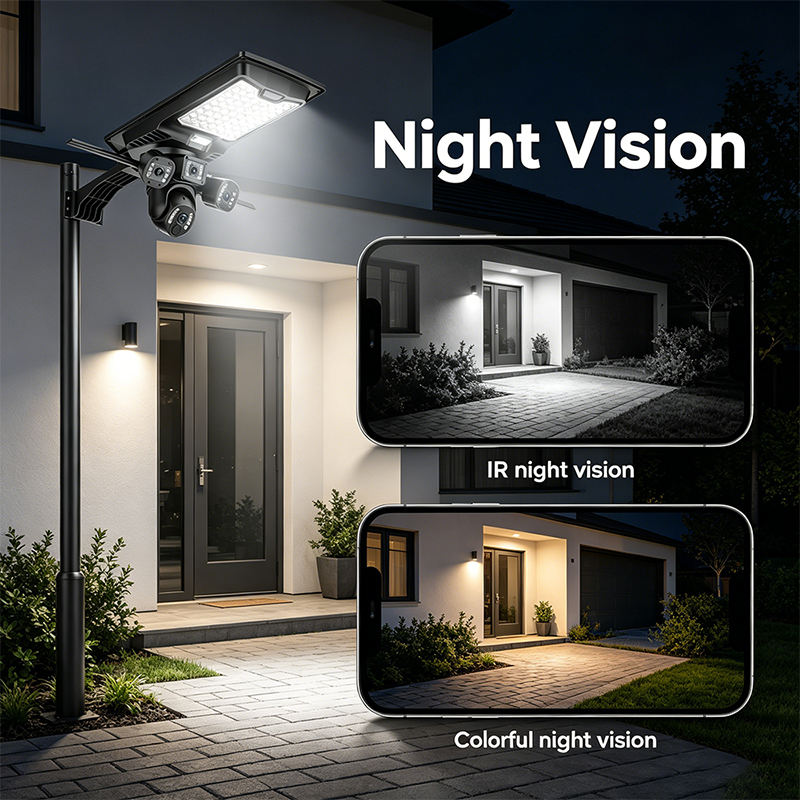 Compact solar-powered surveillance street light