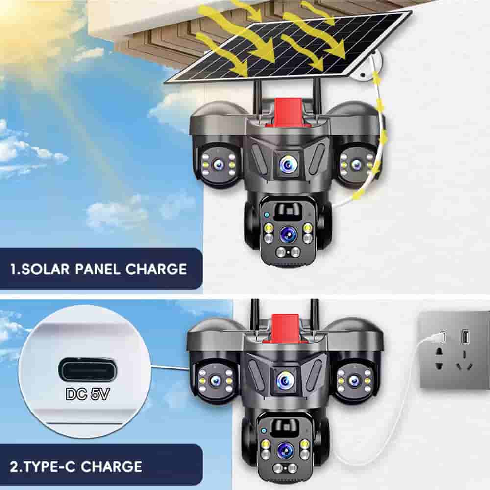 Triple-lens solar-powered flying eagle dual-light source camera and spotlight integrated device