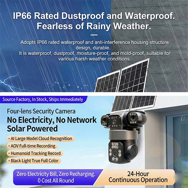 Four-lens dual solar panel 4G integrated surveillance camera