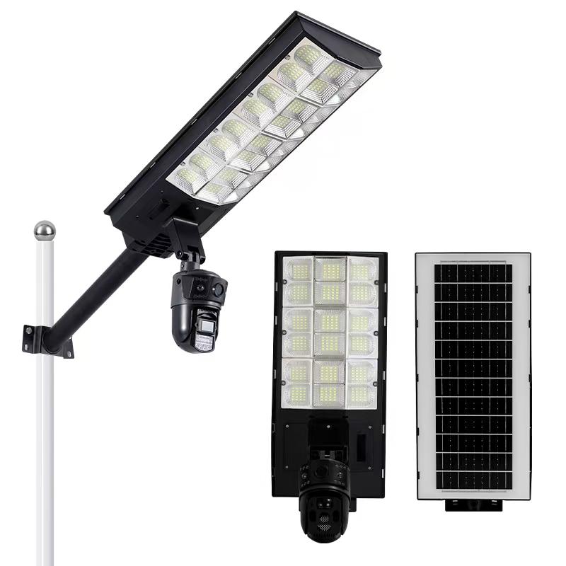 Solar street light with three lenses and three-sided illumination