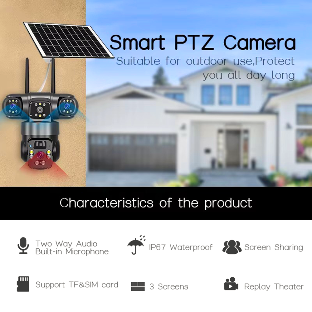 Triple-lens solar-powered 4G dual-light source camera (bullet and dome camera integrated)