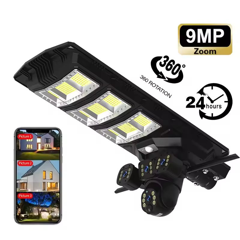 Solar-Powered 4G Street Light with Triple-Lens Surveillance