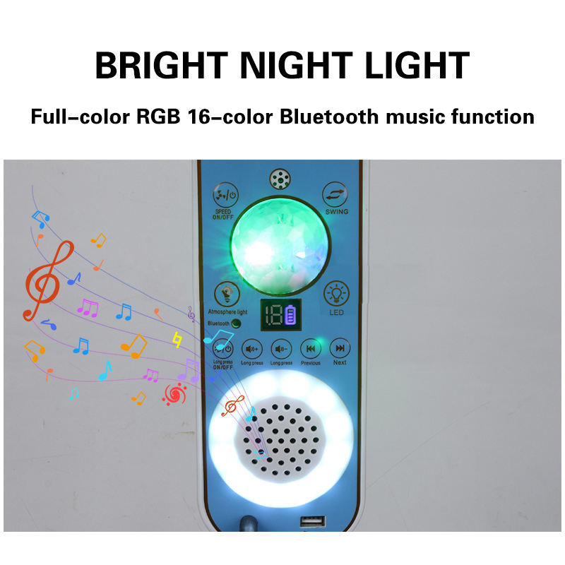 Renish Solar-Powered Floor Fan — Bluetooth Music Model with Lithium Battery (Suitable for Home & Outdoor Use)