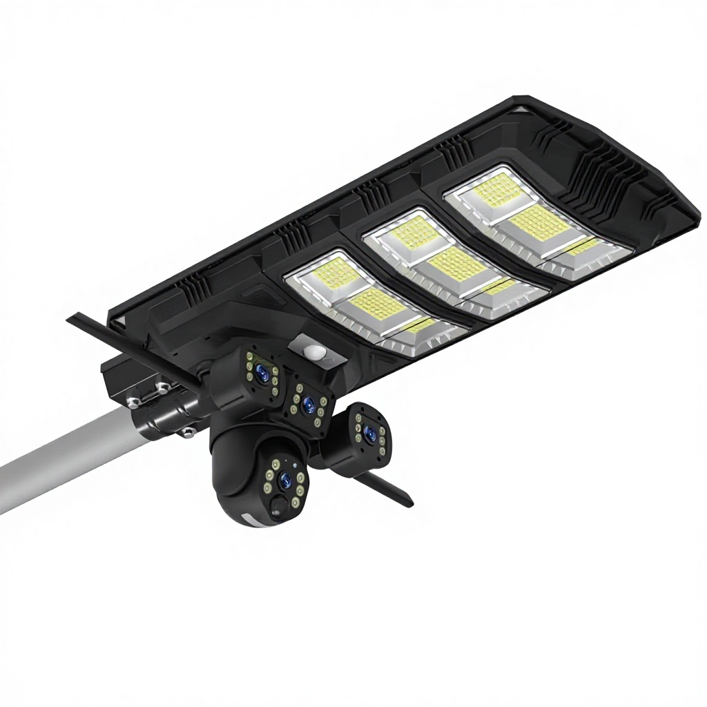 Solar-Powered 4G Street Light with Triple-Lens Surveillance