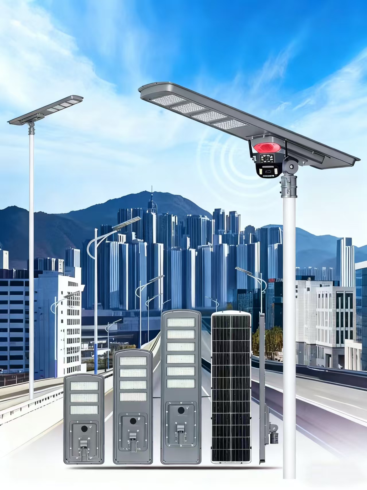 LED solar-powered street light with integrated aluminum casing for monitoring