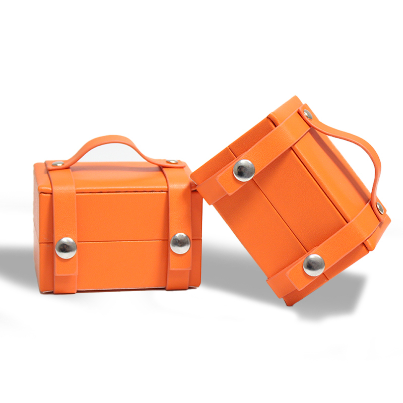 Elegant Orange Leather Jewelry Box with Handle Ring Storage and Display Case for Precious Accessories