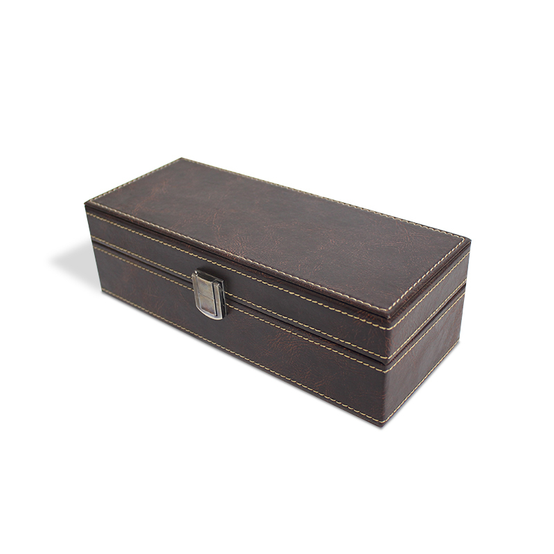 Wooden Velvet Watch Case with PU Leather Travel Clamshell Box