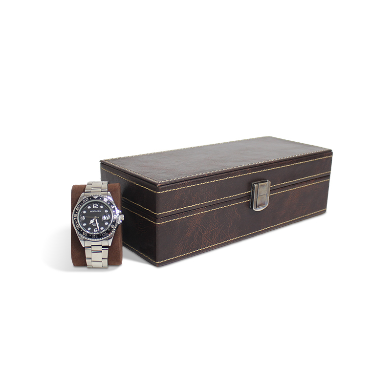 Wooden Velvet Watch Case with PU Leather Travel Clamshell Box