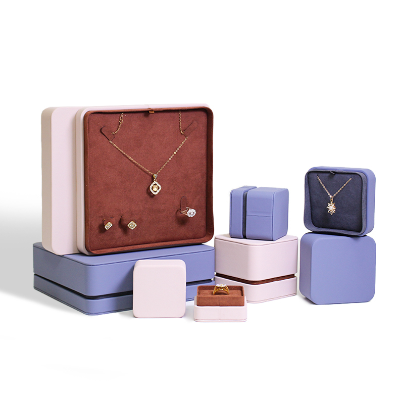 Jewellery Set Box Custom Embossed Necklace Bracelet Earring Ring Box Lid And Base Pu Leather Jewelry Box