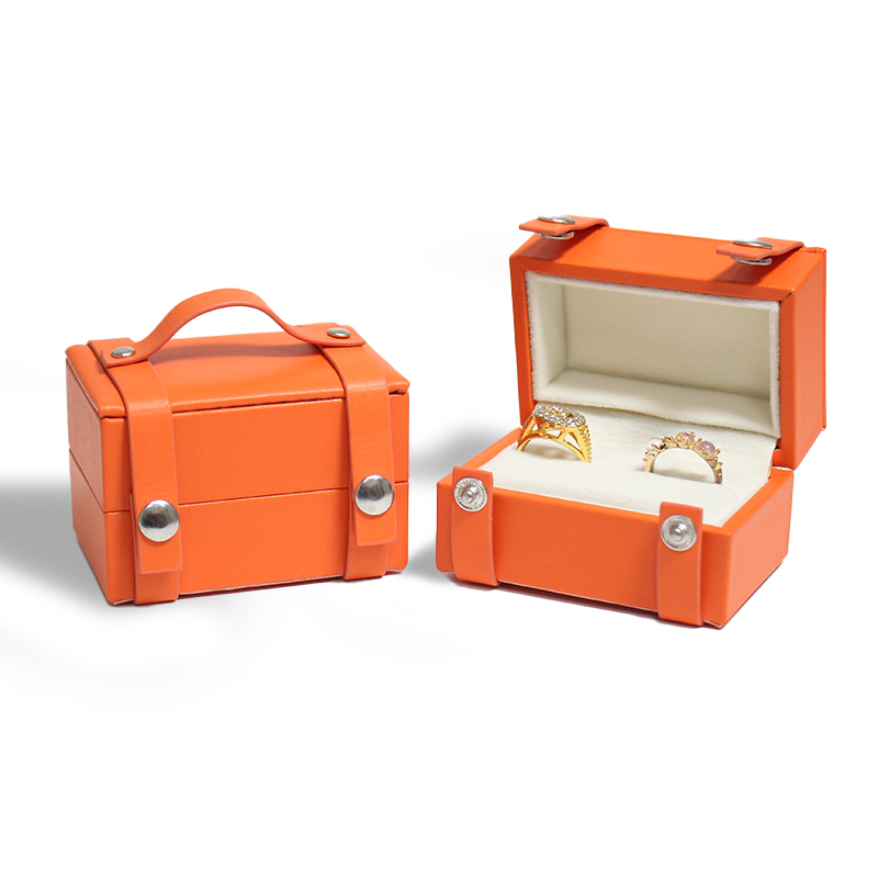 Elegant Orange Leather Jewelry Box with Handle Ring Storage and Display Case for Precious Accessories