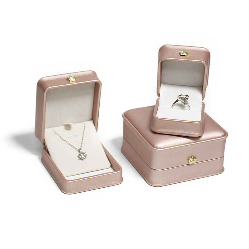 Pink PU Leather Jewelry Packaging Box Rectangle Shape with Rounded Corners for Ring Necklace Jewellery Gift Boxes
