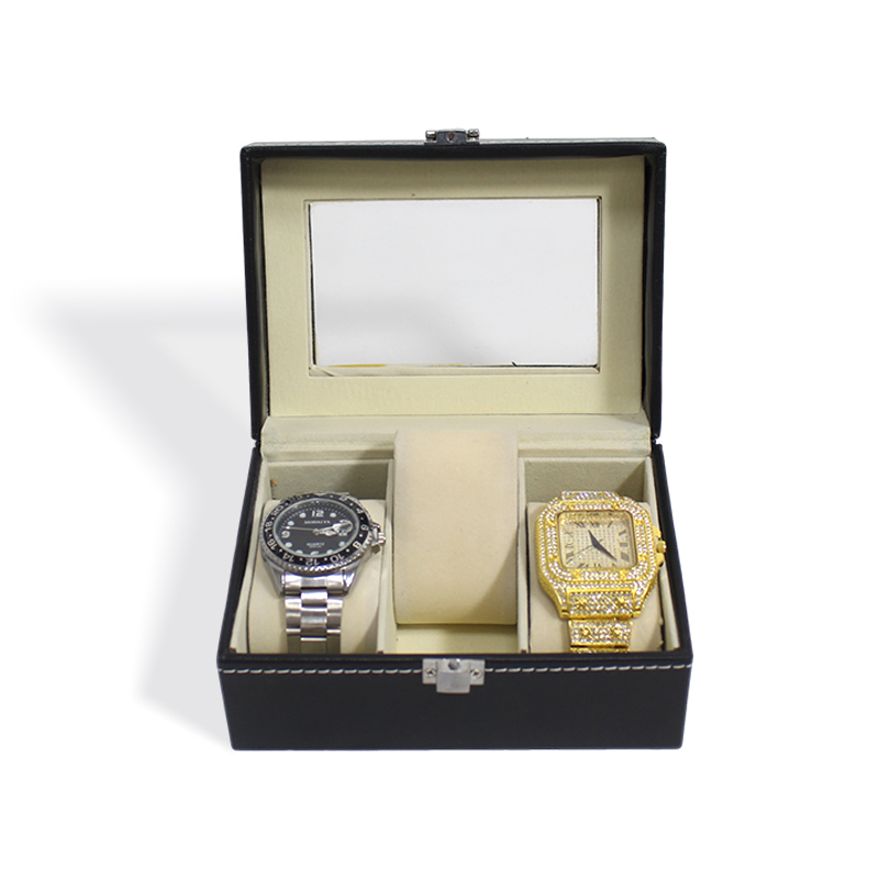 Wooden Luxury Pu Leather Watch Packaging Box with 3 Slots Pillow Insert