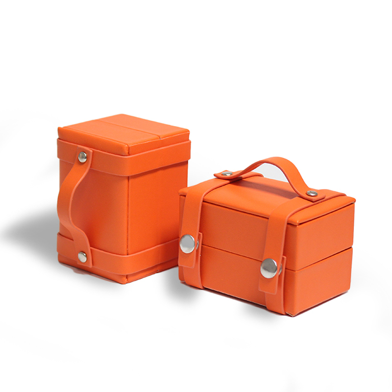 Elegant Orange Leather Jewelry Box with Handle Ring Storage and Display Case for Precious Accessories