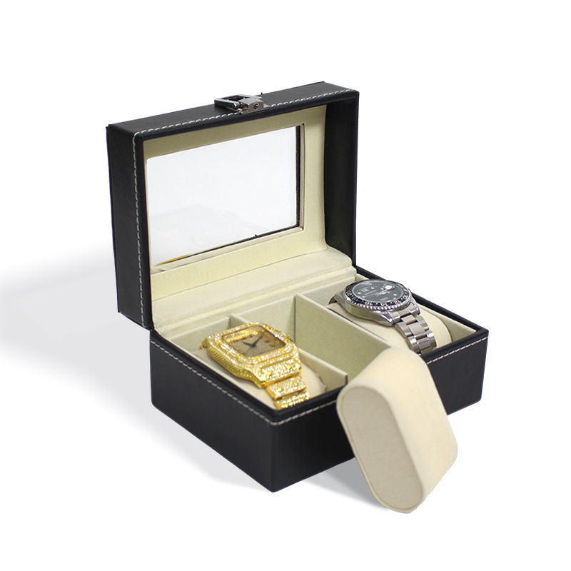 Wooden Luxury Pu Leather Watch Packaging Box with 3 Slots Pillow Insert