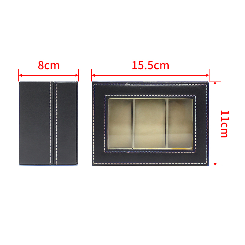 Wooden Luxury Pu Leather Watch Packaging Box with 3 Slots Pillow Insert