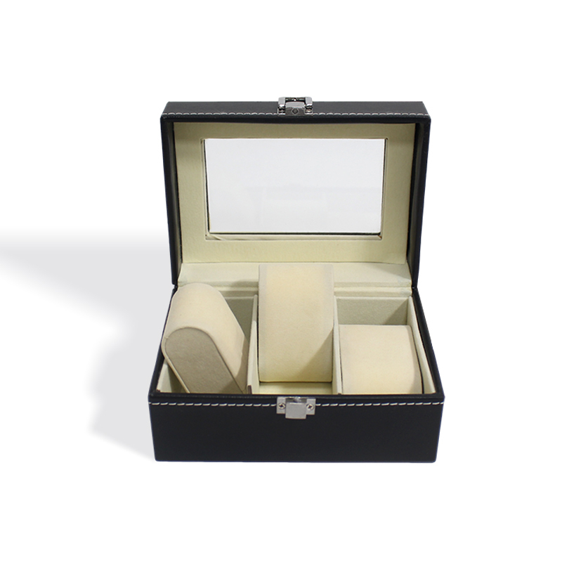 Wooden Luxury Pu Leather Watch Packaging Box with 3 Slots Pillow Insert