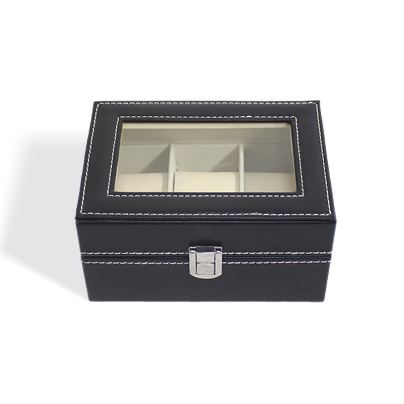 Wooden Luxury Pu Leather Watch Packaging Box with 3 Slots Pillow Insert
