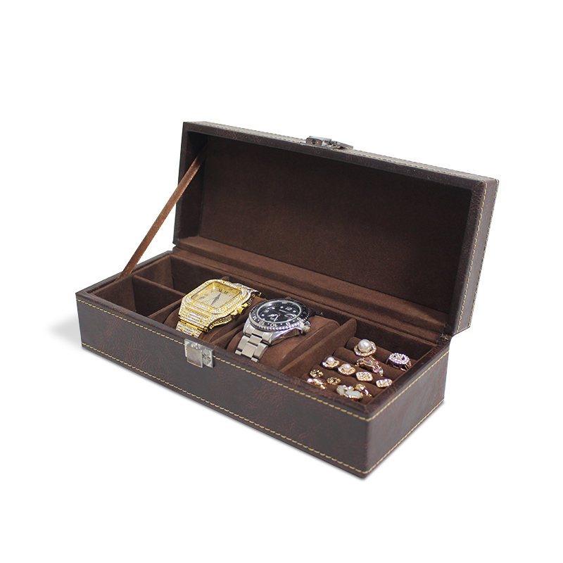 Wooden Velvet Watch Case with PU Leather Travel Clamshell Box