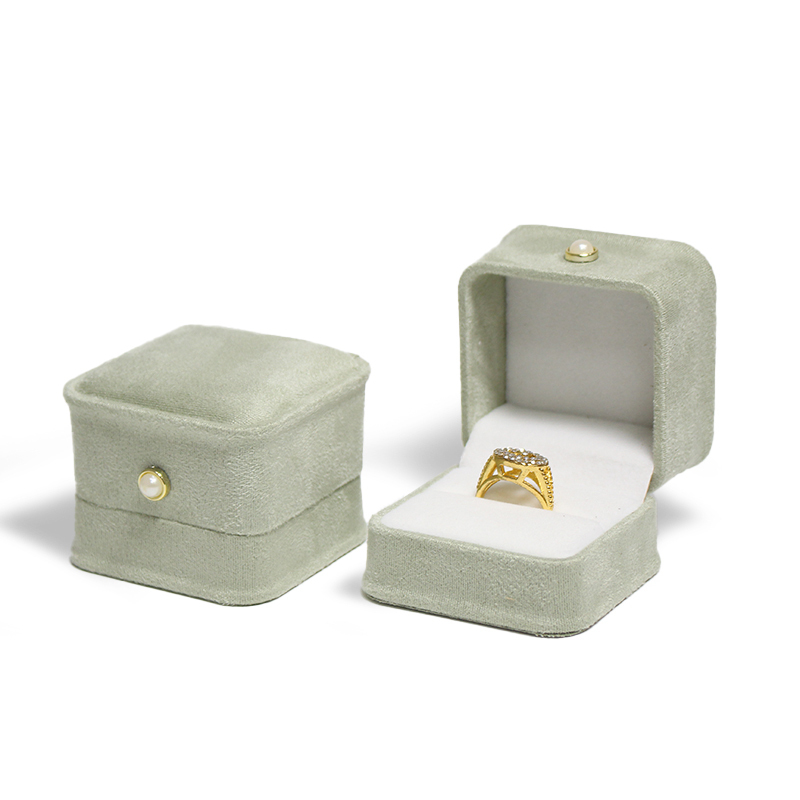 Light Green Waist Velvet Cloth Pearl Necklace Earrings Ring Storage Jewelry Box
