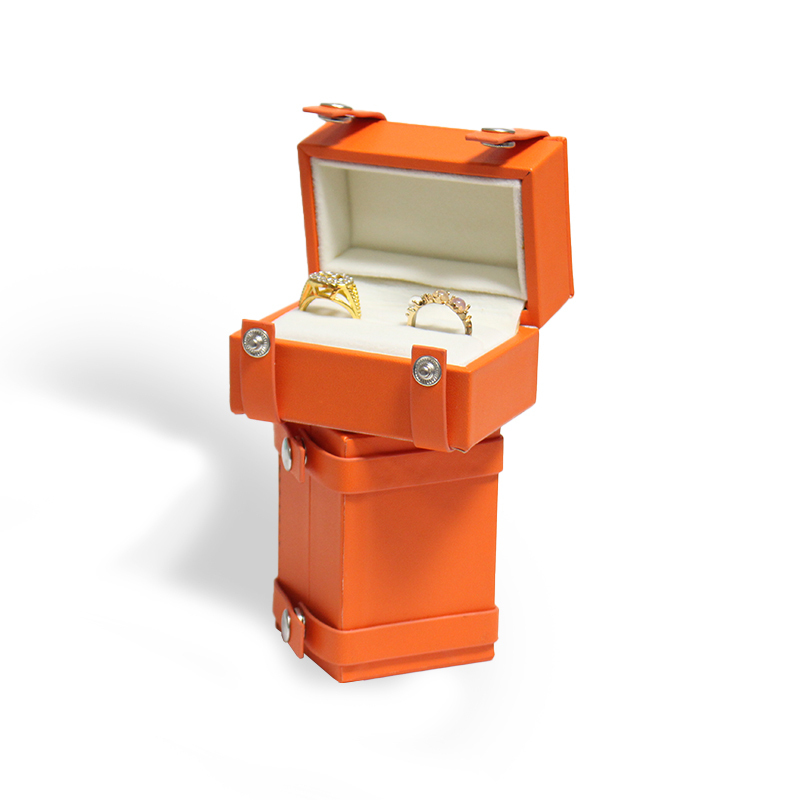 Elegant Orange Leather Jewelry Box with Handle Ring Storage and Display Case for Precious Accessories