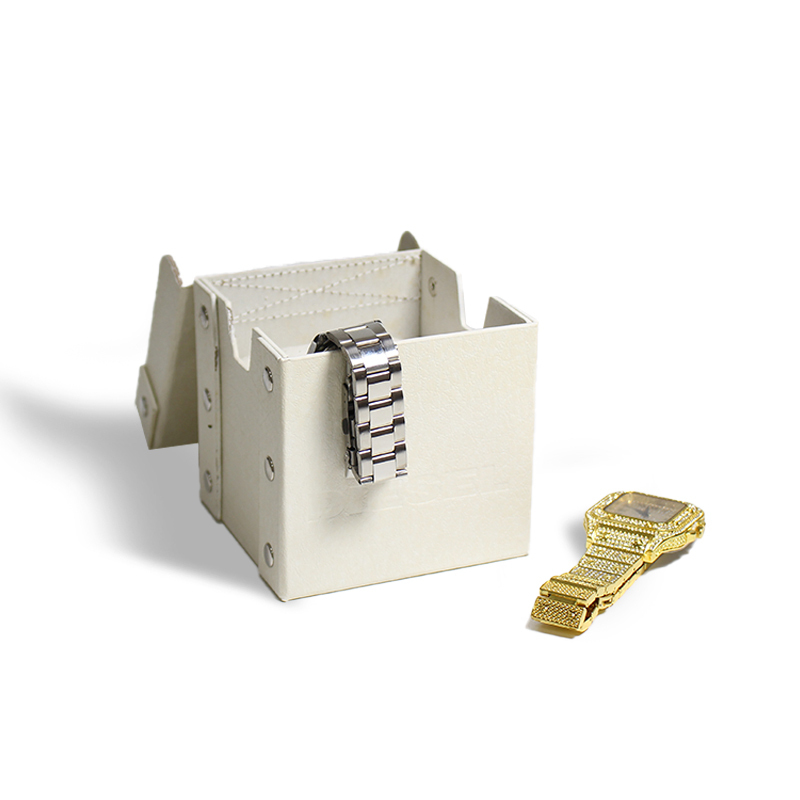 White Leather Watch Box Elegant Storage Case With Rivet Design For Luxury Watches Display And Protection