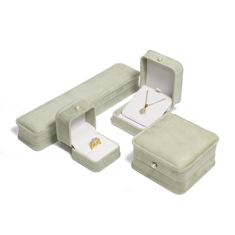 Light Green Waist Velvet Cloth Pearl Necklace Earrings Ring Storage Jewelry Box