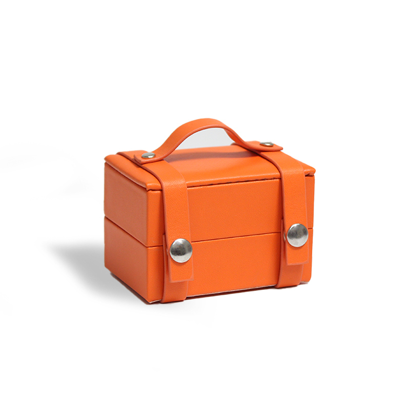 Elegant Orange Leather Jewelry Box with Handle Ring Storage and Display Case for Precious Accessories