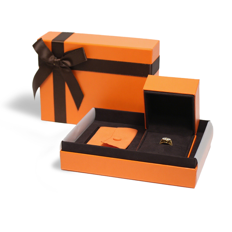 Luxury Orange Lid Base Paper Jewelry Gift Box Personalised Logo End Jewellery Packaging Box