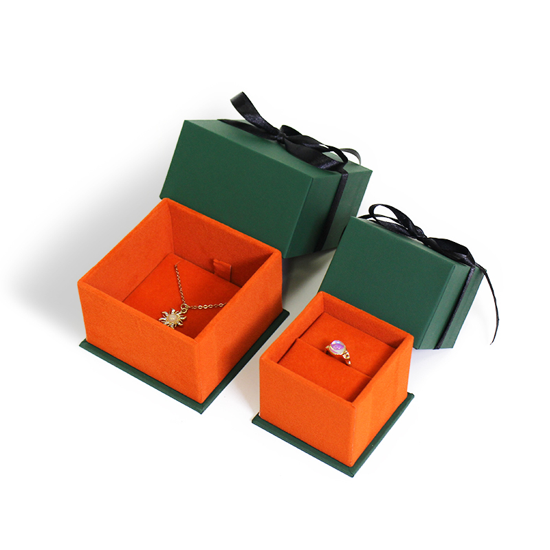 Custom High Quality Ring Bracelet Gift Packaging Leather Sliding Luxury Jewelry Removable Lid Box With Neck Box With Ribbon