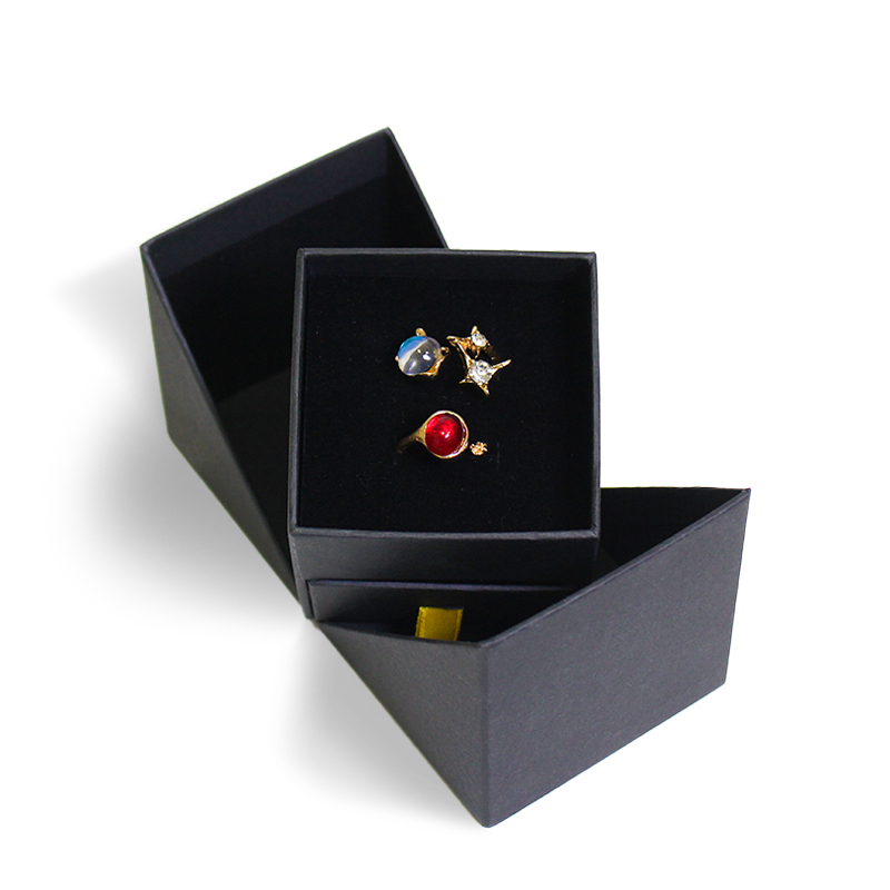 Custom Black Creative Flip Open Jewelry Box Packaging with Drawer Velvet Lining for Ring and Earring Storage