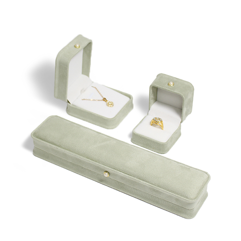 Light Green Waist Velvet Cloth Pearl Necklace Earrings Ring Storage Jewelry Box