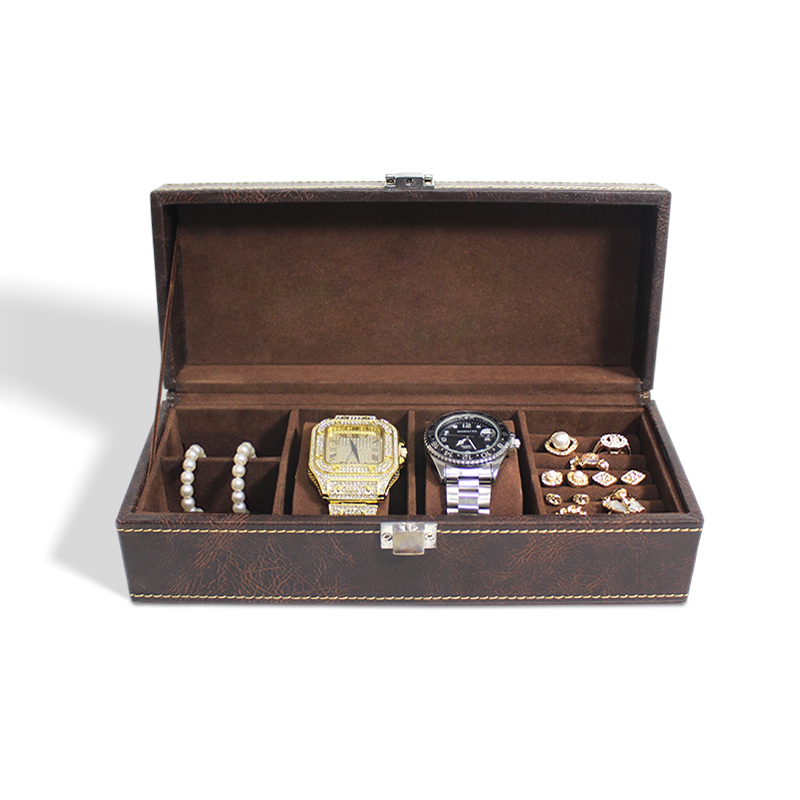 Wooden Velvet Watch Case with PU Leather Travel Clamshell Box