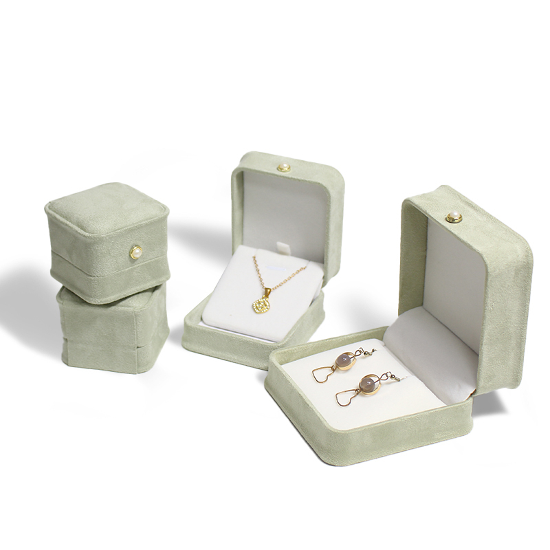 Light Green Waist Velvet Cloth Pearl Necklace Earrings Ring Storage Jewelry Box