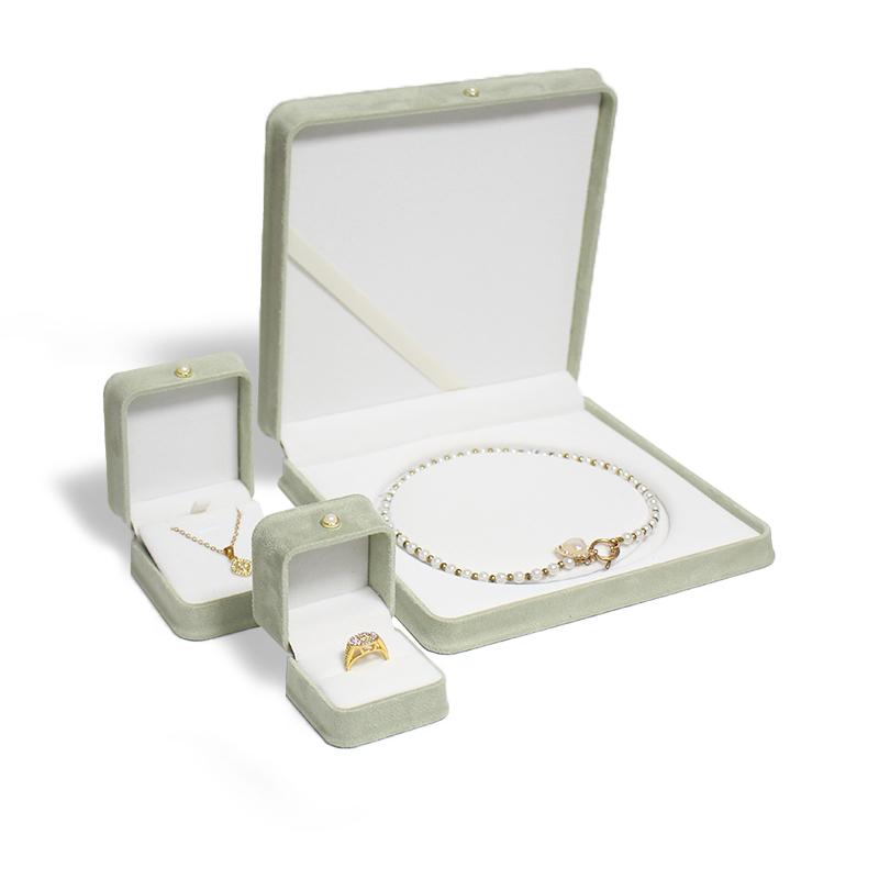 Light Green Waist Velvet Cloth Pearl Necklace Earrings Ring Storage Jewelry Box