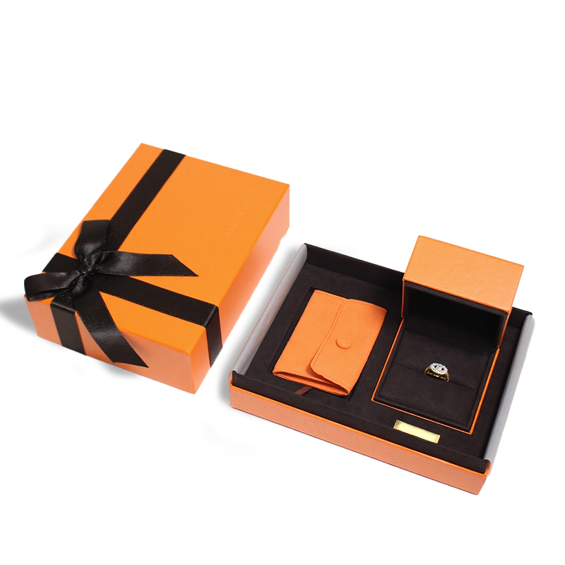 Luxury Orange Lid Base Paper Jewelry Gift Box Personalised Logo End Jewellery Packaging Box