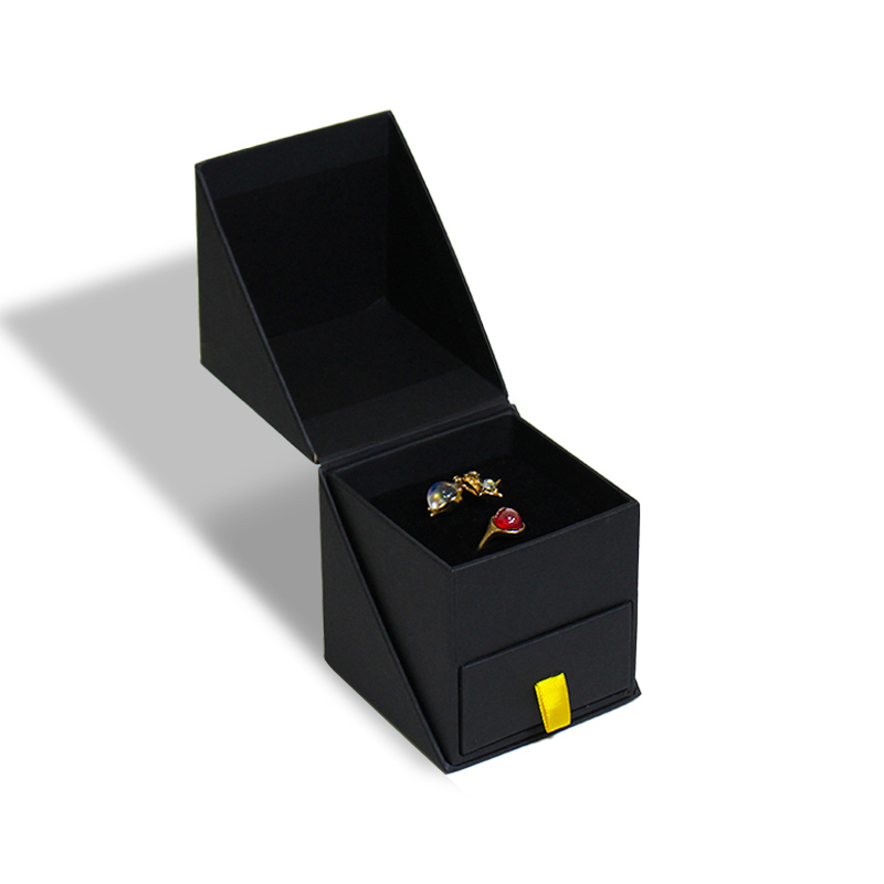 Custom Black Creative Flip Open Jewelry Box Packaging with Drawer Velvet Lining for Ring and Earring Storage