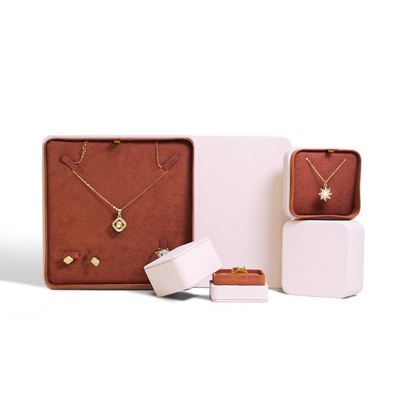 Jewellery Set Box Custom Embossed Necklace Bracelet Earring Ring Box Lid And Base Pu Leather Jewelry Box