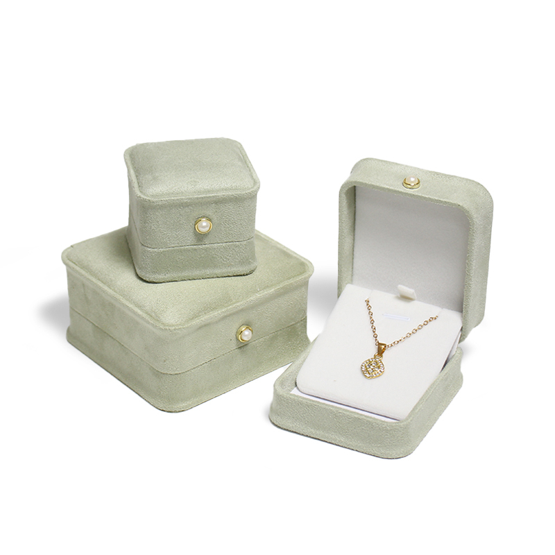 Light Green Waist Velvet Cloth Pearl Necklace Earrings Ring Storage Jewelry Box