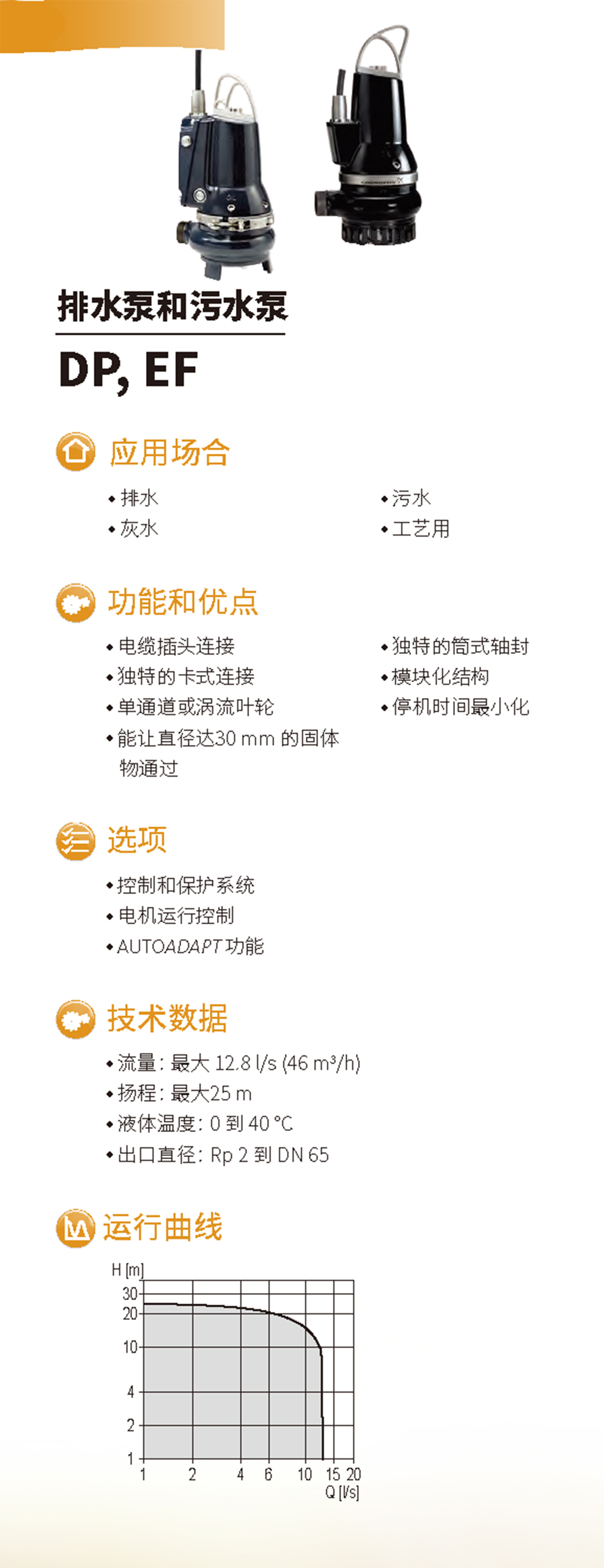 产品特点-排水泵和污水泵DP, EF