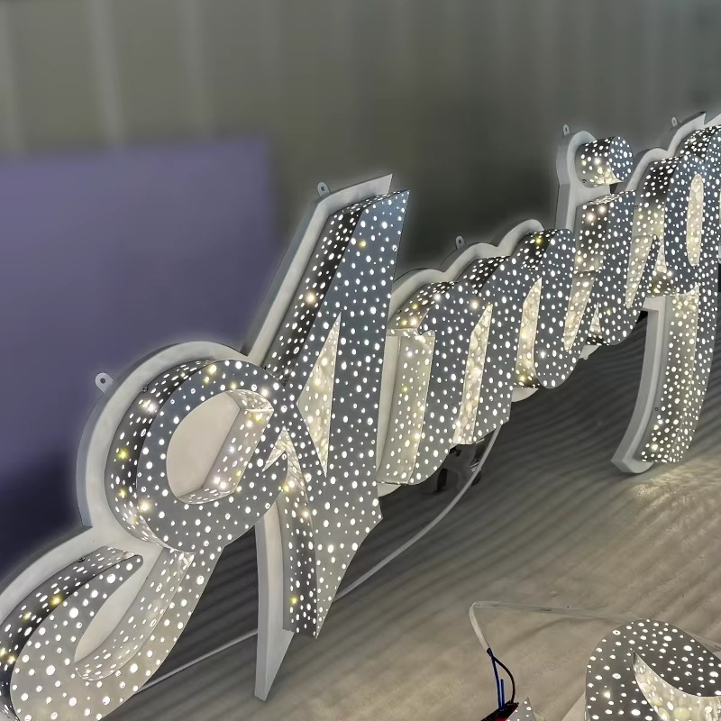 Custom 3D Starry Sky LED Metal Letters | Perforated Illuminated Shop Signboard