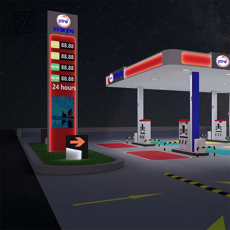 Custom LED Gas Station Pylon Sign & Pole Mounted Structure