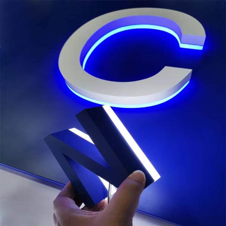 Custom 3D Backlit LED Logo Signs | Stainless Steel Halo-Lit Business Sign