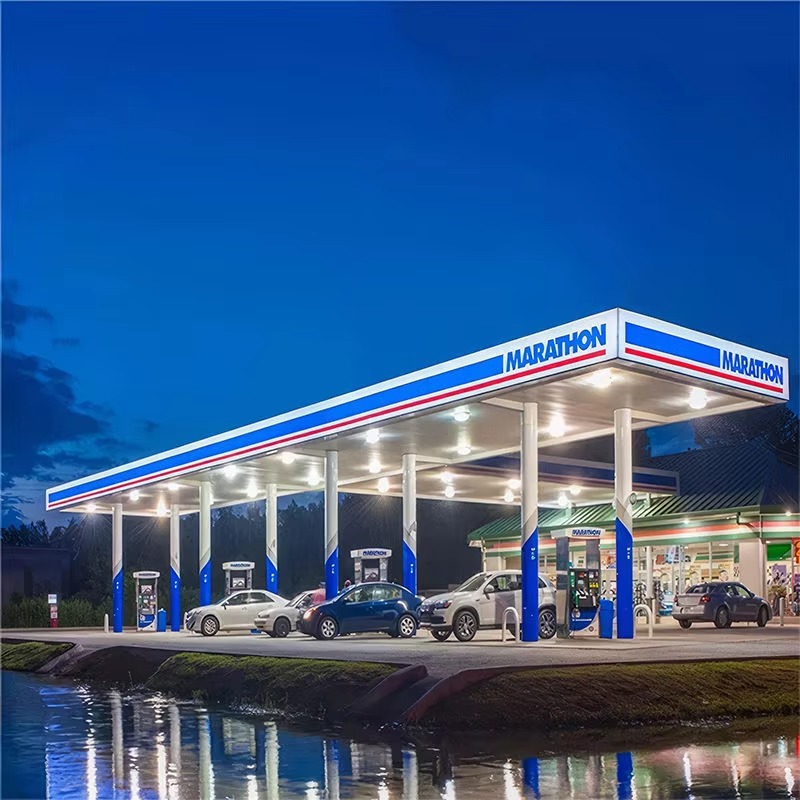 Custom LED Gas Station Pylon Sign & Pole Mounted Structure