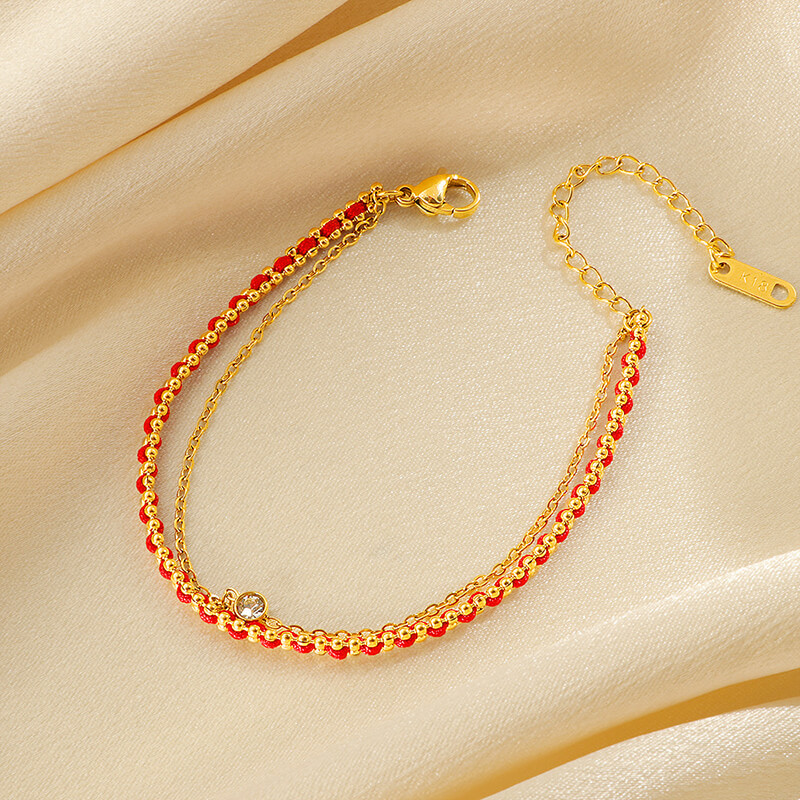 Wholesale Custom Double Layer Red String & Stainless Steel Bracelet