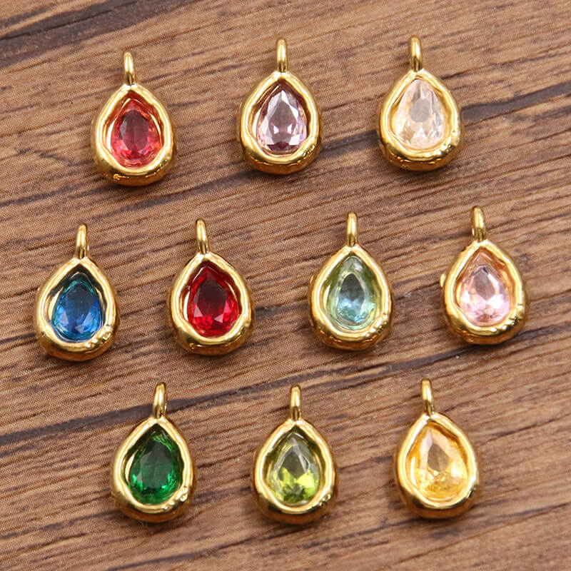 Wholesale Teardrop Birthstone Charms | Custom Gold Plated Stainless Steel Pendants (OEM)