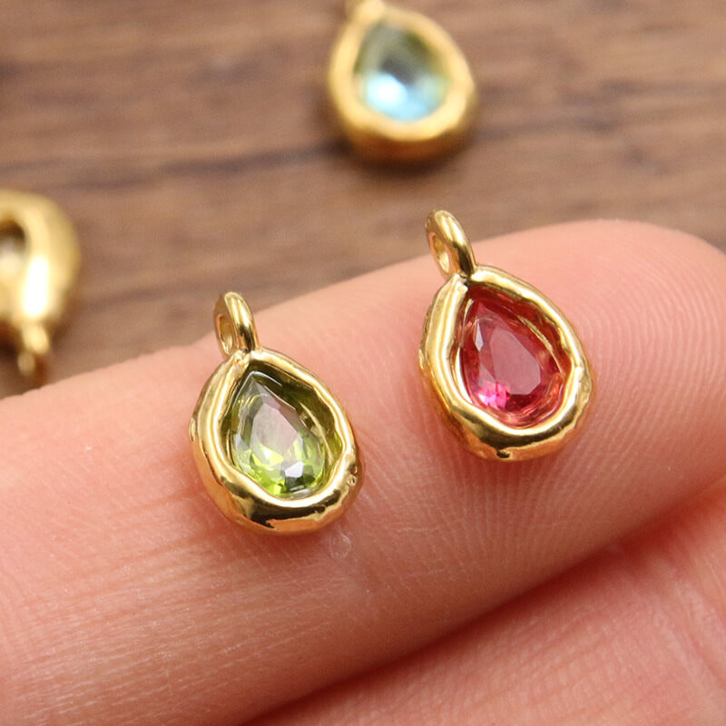 Wholesale 7x12mm Teardrop Birthstone Charms | Stainless Steel Pendants (OEM)