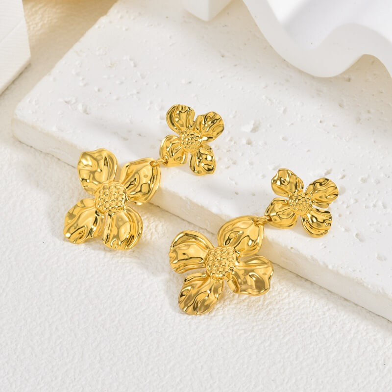 Wholesale 18K Gold PVD Stainless Steel Flower Earrings | Waterproof (OEM)