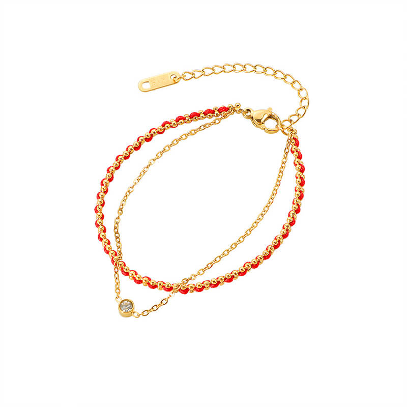 Wholesale Custom Double Layer Red String & Stainless Steel Bracelet