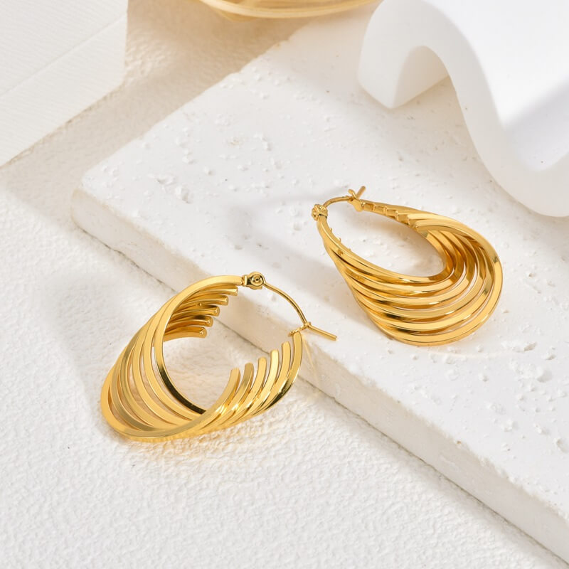 Wholesale Custom Multi-Layer Twist Stainless Steel Hoop Earrings (Model: TGI-0009)