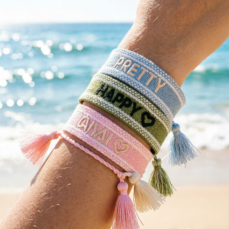 Wholesale Custom Embroidered Fabric Bracelet with Tassel (Model: TGI-0002)